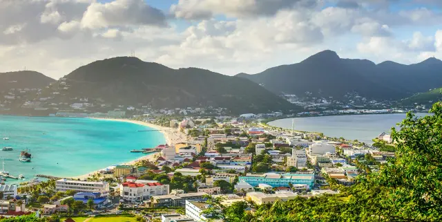 Philipsburg between Great Bay and Great Salt Pond in Sint Maarten