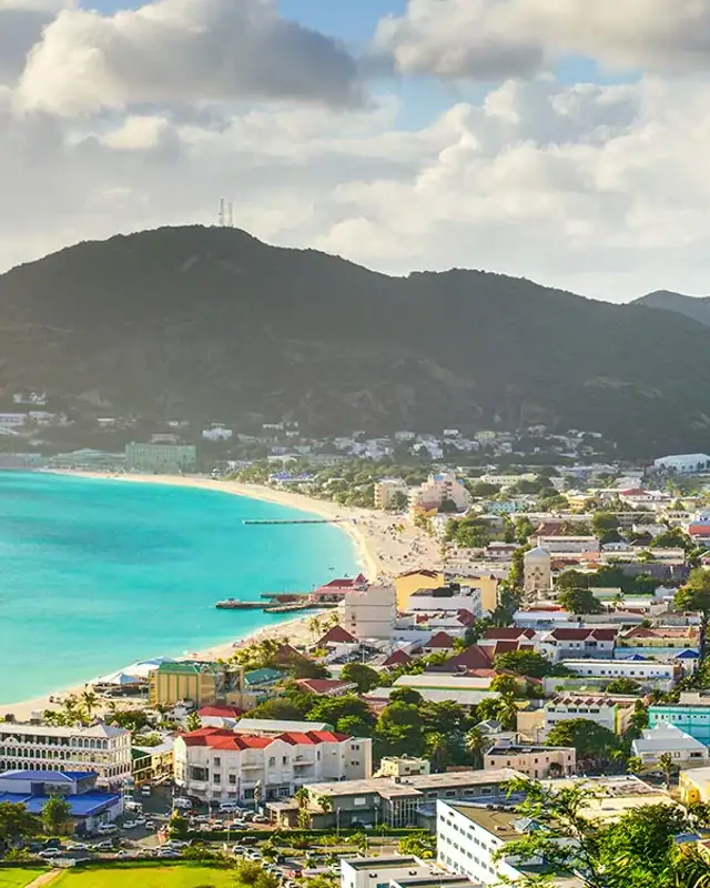 Philipsburg between Great Bay and Great Salt Pond in Sint Maarten